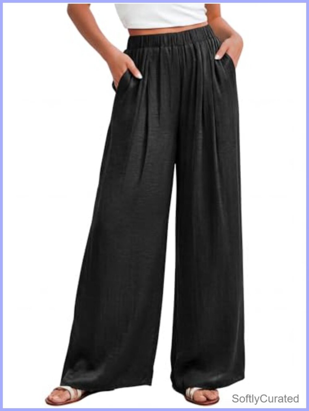 Shiny Wide Leg Palazzo Pants High Rise Pull On Pleated Front